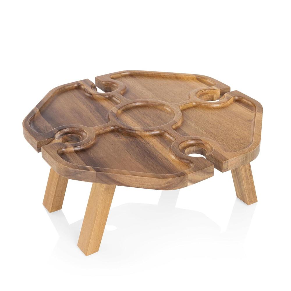 image:imagePicnic TIME Mesavino Wine Picnic Table for Charcuterie Portable Charcuterie Board Folding Tray Table with 4 Wine Glasses Holder Made of Beautiful Acacia Wood with CarvedOut Sections Acacia Wood
