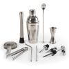 PICNIC TIME Lazy Susan Bar Tool Set, 12-piece Bartender Kit in Lazy Susan, Cocktail Set in Round Wooden Turntable, Mixology Bartender Set in Bamboo Turntable Organizer, (Bamboo with Silver Accents)