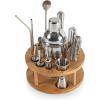 PICNIC TIME Lazy Susan Bar Tool Set, 12-piece Bartender Kit in Lazy Susan, Cocktail Set in Round Wooden Turntable, Mixology Bartender Set in Bamboo Turntable Organizer, (Bamboo with Silver Accents)