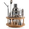 PICNIC TIME Lazy Susan Bar Tool Set, 12-piece Bartender Kit in Lazy Susan, Cocktail Set in Round Wooden Turntable, Mixology Bartender Set in Bamboo Turntable Organizer, (Bamboo with Silver Accents)