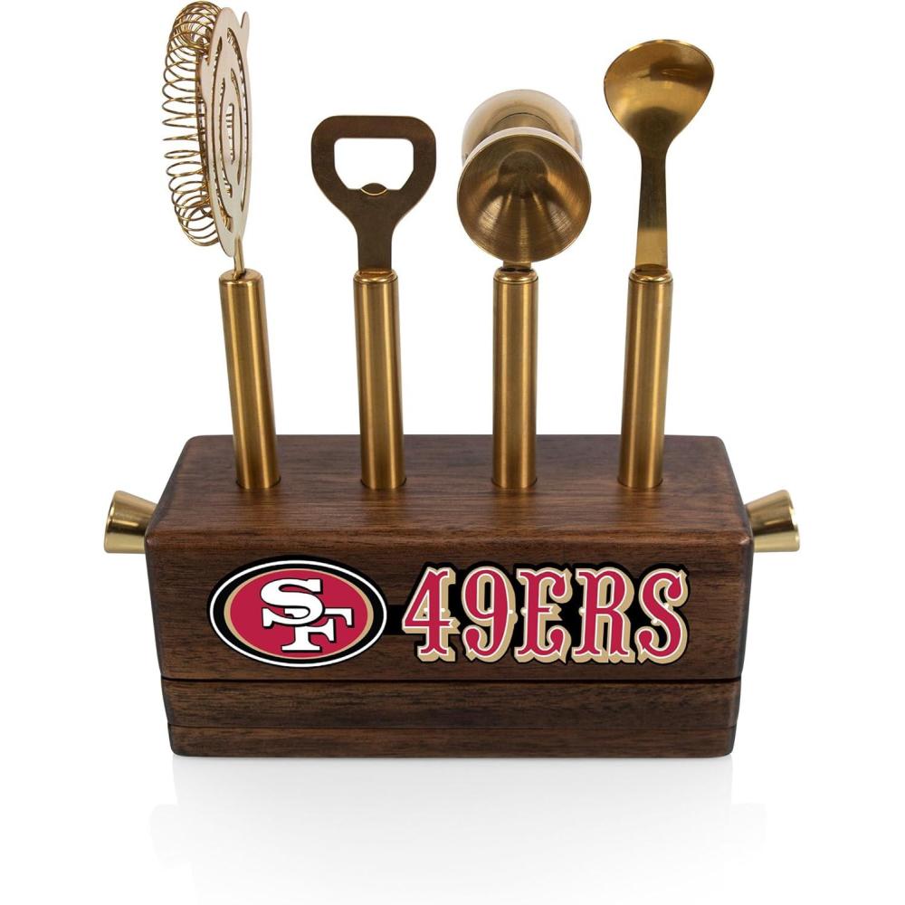 image:imagePICNIC TIME NFL Arizona Cardinals Sidecar 5Piece Bar Tool Kit with Stand Mixology Bartender and Travel Set with Cocktail Accessories Acacia Wood