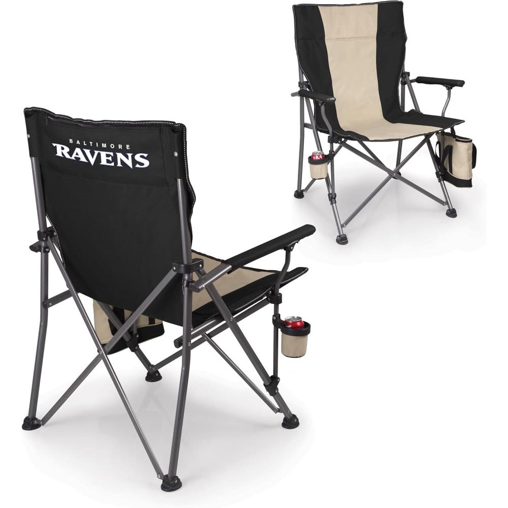 image:imagePicnic TIME NFL Baltimore Ravens Big Bear XXL Camp Chair with Cooler Heavy Duty Beach Chair 500 lb Capacity Camping Chair with Carry Bag Black
