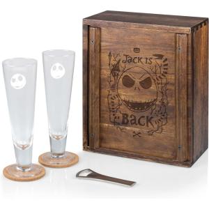 PICNIC TIME Disney Nightmare Before Christmas Jack & Sally Drinking Glasses Gift Set, Nightmare Before Christmas Gifts, (Acacia Wood)(Disney Nightmare Before Christmas Jack – Acacia Wood)