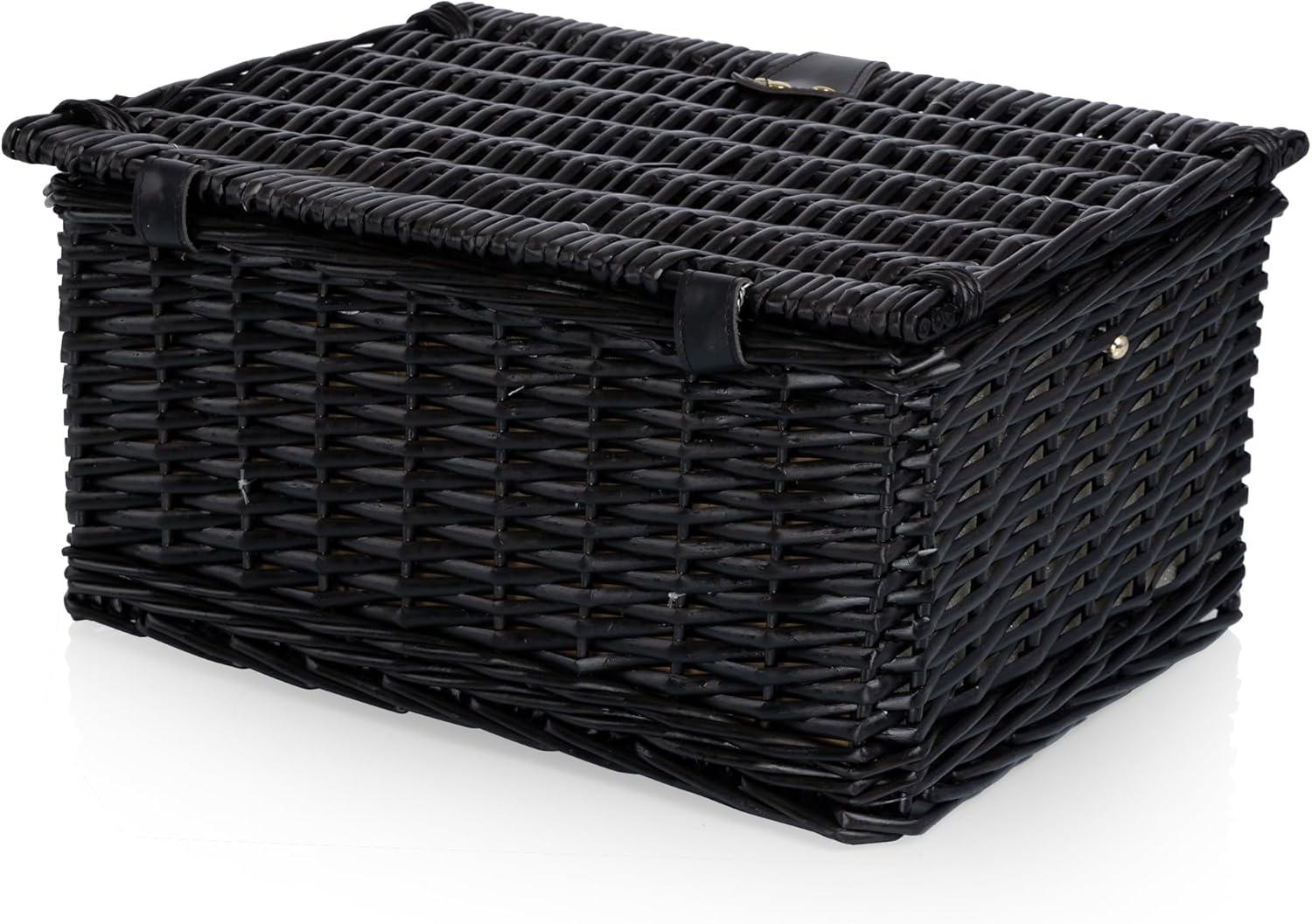 image:imagePICNIC TIME Classic Picnic Basket for 2 Romantic EnglishStyle Wooden Wicker Basket with Deluxe Service for 2 Fullylined Interior Leatherette Lidlocking Buckle and Carry Handle Black Willow