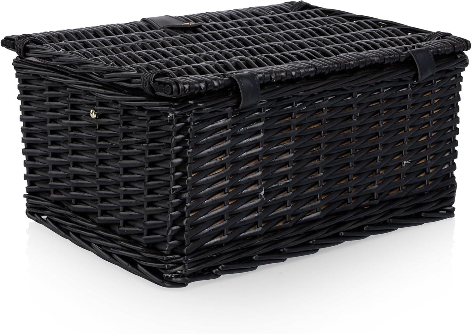 image:imagePICNIC TIME Classic Picnic Basket for 2 Romantic EnglishStyle Wooden Wicker Basket with Deluxe Service for 2 Fullylined Interior Leatherette Lidlocking Buckle and Carry Handle Black Willow