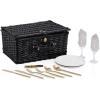 PICNIC TIME Classic Picnic Basket for 2, Romantic English-Style Wooden Wicker Basket with Deluxe Service for 2, Fully-lined Interior, Leatherette Lid-locking Buckle, and Carry Handle, (Black Willow)