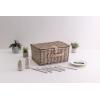 PICNIC TIME Classic Picnic Basket for 2, Romantic English-Style Wooden Wicker Basket with Deluxe Service for 2, Fully-lined Interior, Leatherette Lid-locking Buckle, and Carry Handle, (Beige Canvas)