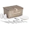 PICNIC TIME Classic Picnic Basket for 2, Romantic English-Style Wooden Wicker Basket with Deluxe Service for 2, Fully-lined Interior, Leatherette Lid-locking Buckle, and Carry Handle, (Beige Canvas)