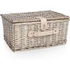 PICNIC TIME Classic Picnic Basket for 2, Romantic English-Style Wooden Wicker Basket with Deluxe Service for 2, Fully-lined Interior, Leatherette Lid-locking Buckle, and Carry Handle, (Beige Canvas)