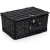 PICNIC TIME Classic Picnic Basket for 2, Romantic English-Style Wooden Wicker Basket with Deluxe Service for 2, Fully-lined Interior, Leatherette Lid-locking Buckle, and Carry Handle, (Black Willow)