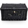 PICNIC TIME Classic Picnic Basket for 2, Romantic English-Style Wooden Wicker Basket with Deluxe Service for 2, Fully-lined Interior, Leatherette Lid-locking Buckle, and Carry Handle, (Black Willow)