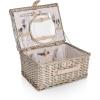 PICNIC TIME Classic Picnic Basket for 2, Romantic English-Style Wooden Wicker Basket with Deluxe Service for 2, Fully-lined Interior, Leatherette Lid-locking Buckle, and Carry Handle, (Beige Canvas)