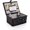 PICNIC TIME Classic Picnic Basket for 2, Romantic English-Style Wooden Wicker Basket with Deluxe Service for 2, Fully-lined Interior, Leatherette Lid-locking Buckle, and Carry Handle, (Black Willow)