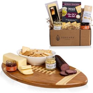 PICNIC TIME Touchdown! Cutting Board with Gourmet Gift Pack, Novelty Charcuterie Board Set with Food Gift Set, Football-Inspired Durable Wood Serving Platter and Charcuterie Set for Cutting, (Bamboo)