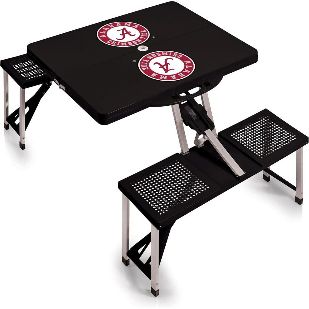 image:imagePICNIC TIME NCAA Alabama Crimson Tide Folding Picnic Table with 4 Seats Camping Table Outdoor Table with Umbrella Hole Black