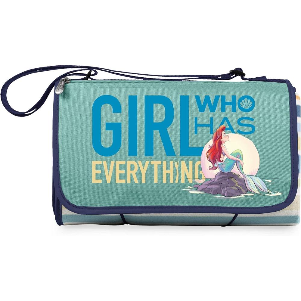 image:imagePICNIC TIME ONIVA a Brand Little Mermaid Blanket Tote Outdoor Picnic Blanket St Tropez Collection Sky Blue with Multi Stripe Pattern