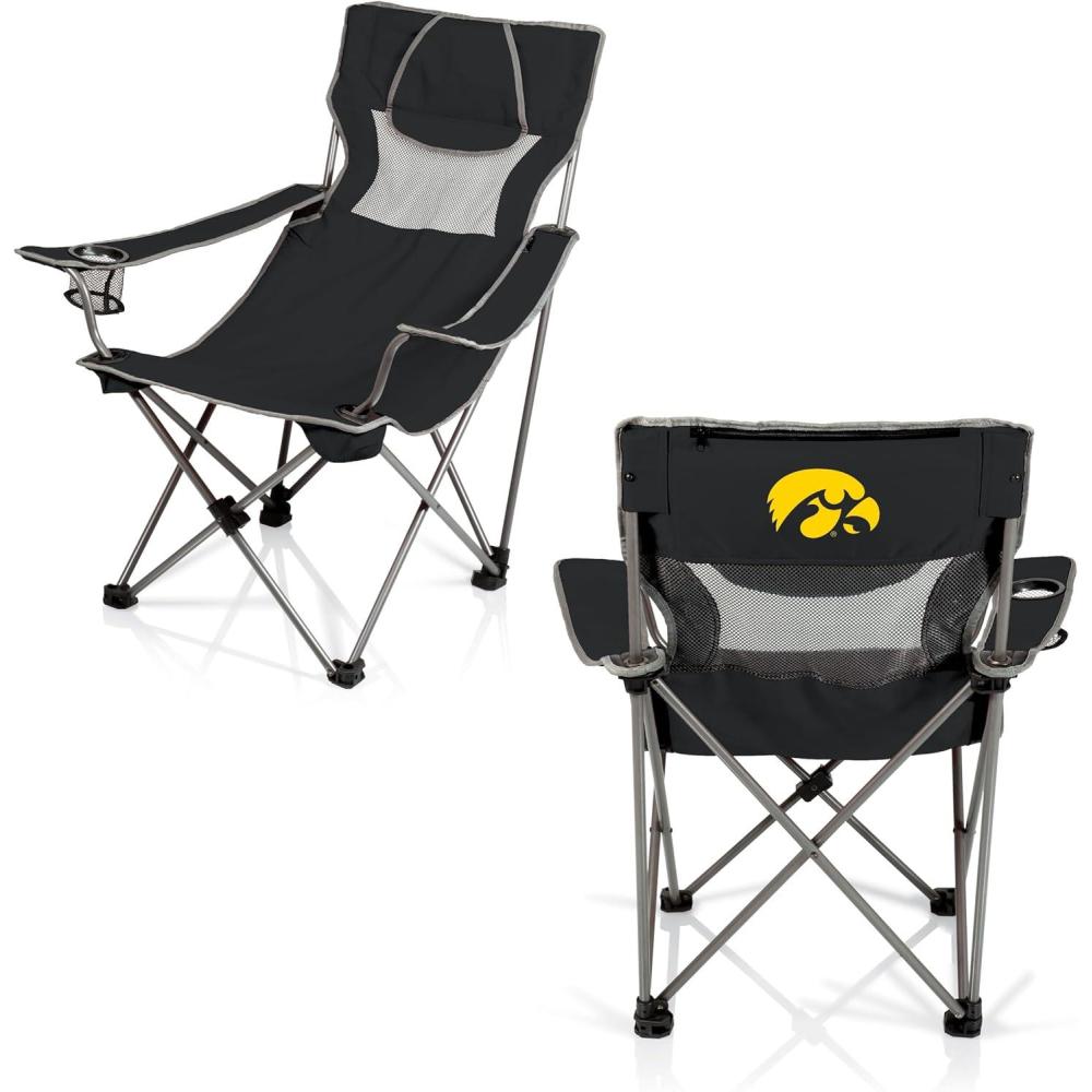 image:imagePicnic TIME NCAA Alabama Crimson Tide Campsite Camping Chair Picnic Chair Outdoor Folding Chair with Carry Bag Beach Chair Black with Gray AccentsIowa Hawkeyes