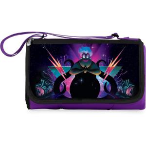 PICNIC TIME Disney The Little Mermaid Ursula Blanket Tote Picnic Blanket, Folding Outdoor Beach and Camping Blanket with Carry Tote and Zipper Pocket, Water Resistant Fleece, (Purple with Black Flap)