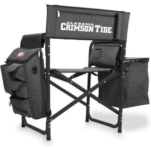 PICNIC TIME NCAA Alabama Crimson Tide Fusion Camping Chair with Side Table and Soft Cooler, Beach Chair for Adults, Lawn Chair, (Dark Gray with Black Accents)