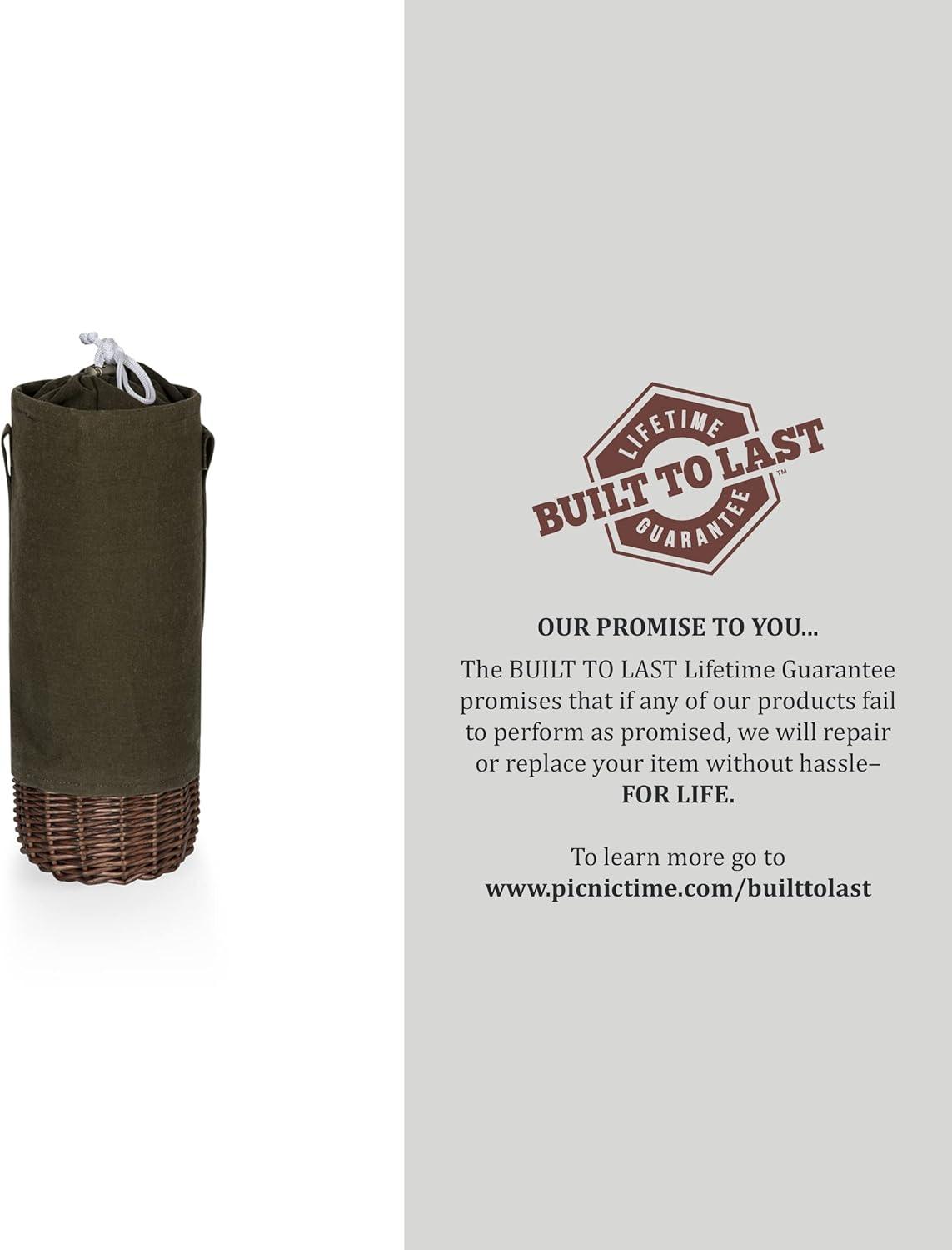 image:imagePICNIC TIME NCAA Malbec Insulated Canvas and Willow Wine Bottle Basket Wine Tote Wine Gift Bag Khaki Green with Beige AccentsArkansas Razorbacks