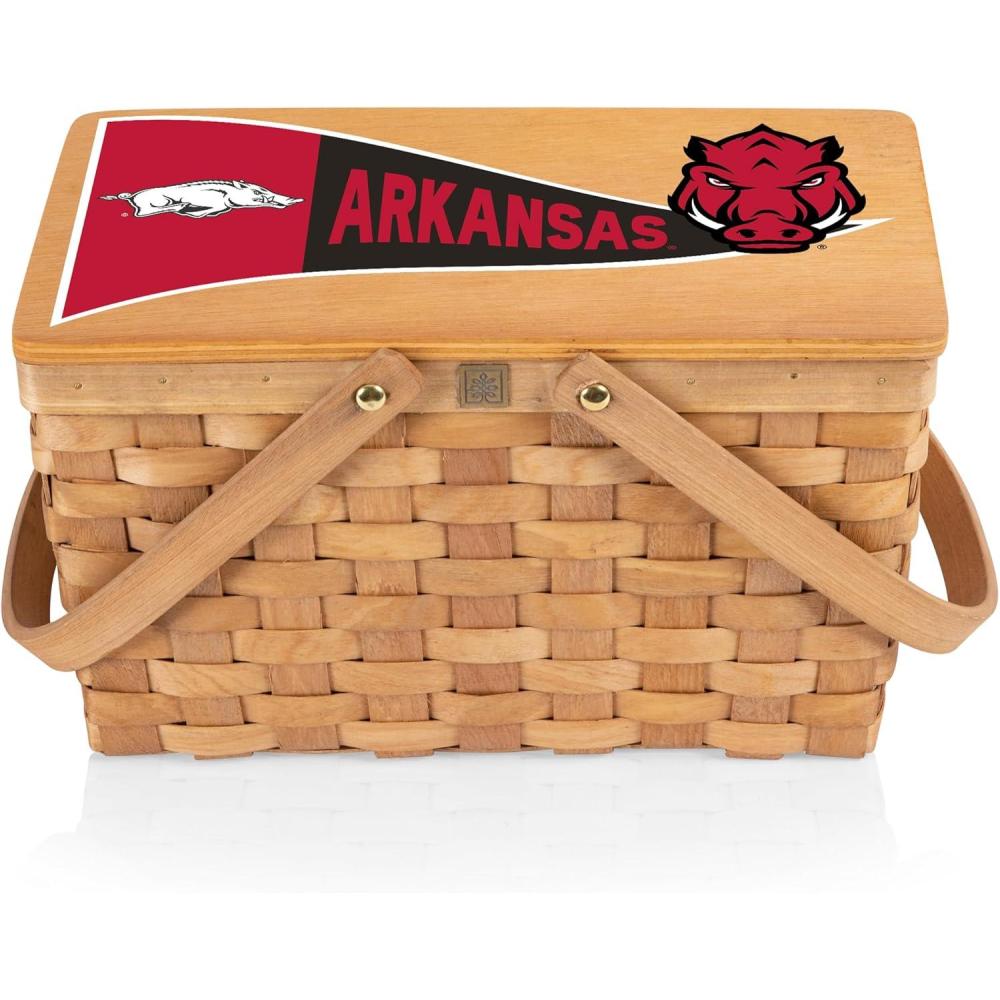 image:imagePICNIC TIME NCAA Arkansas Razorbacks Poppy Personal Picnic Basket Insulated Lunch Bag Retro Lunch Box Beige