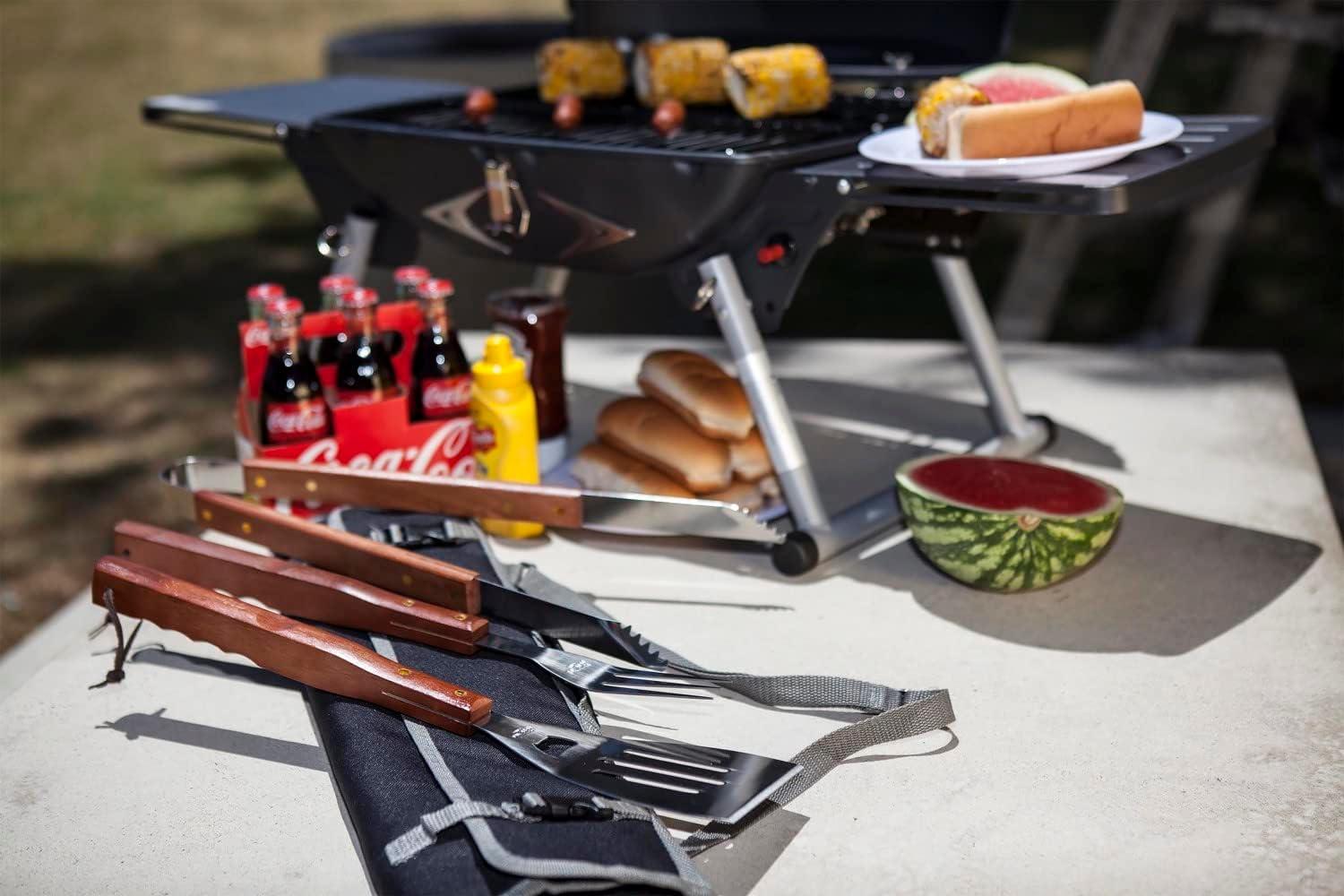 image:imagePICNIC TIME NCAA West Point Black Knights 3Piece BBQ Tote amp Grill Accessories Set Outdoor Gril Set with Case BBQ Spatula BBQ Fork and BBQ Tongs Black with Gray Accents