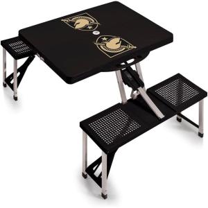 PICNIC TIME NCAA Army Black Knights Folding Picnic Table – Camping Table – Outdoor Table with Umbrella Hole, (Black)