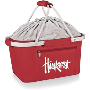 PICNIC TIME NCAA West Point Black Knights Metro Shopping Basket – Insulated Picnic Basket – Collapsible Market Basket – Utility Tote Cooler Bag(Nebraska Cornhuskers)