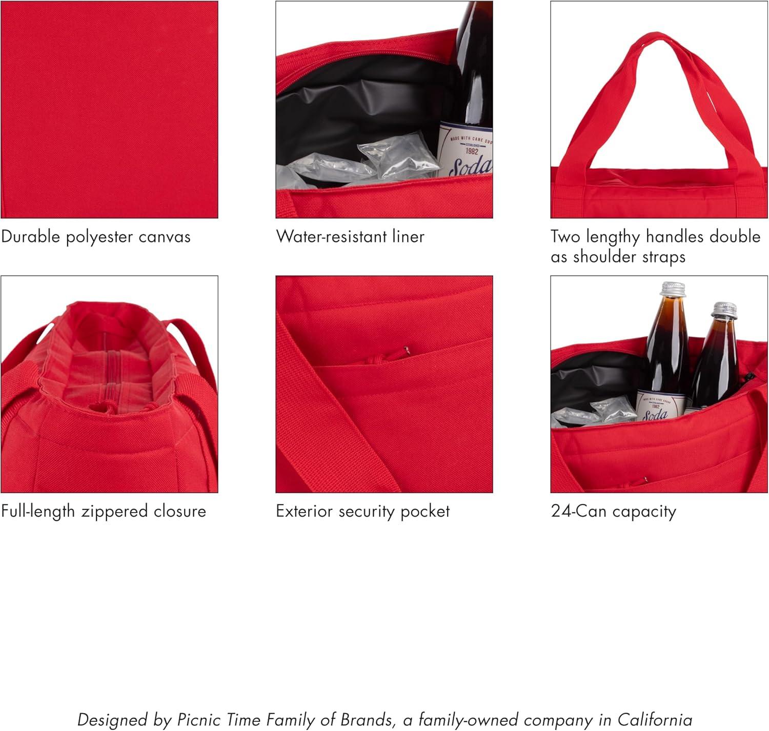image:imagePICNIC TIME Topanga Cooler 20 Tote Bag Versatile Insulated Cooler Bag with 24Can Capacity Soft Insulated Tote with WaterResistant Interior Liner Long Straps and Exterior Pocket BlackRed