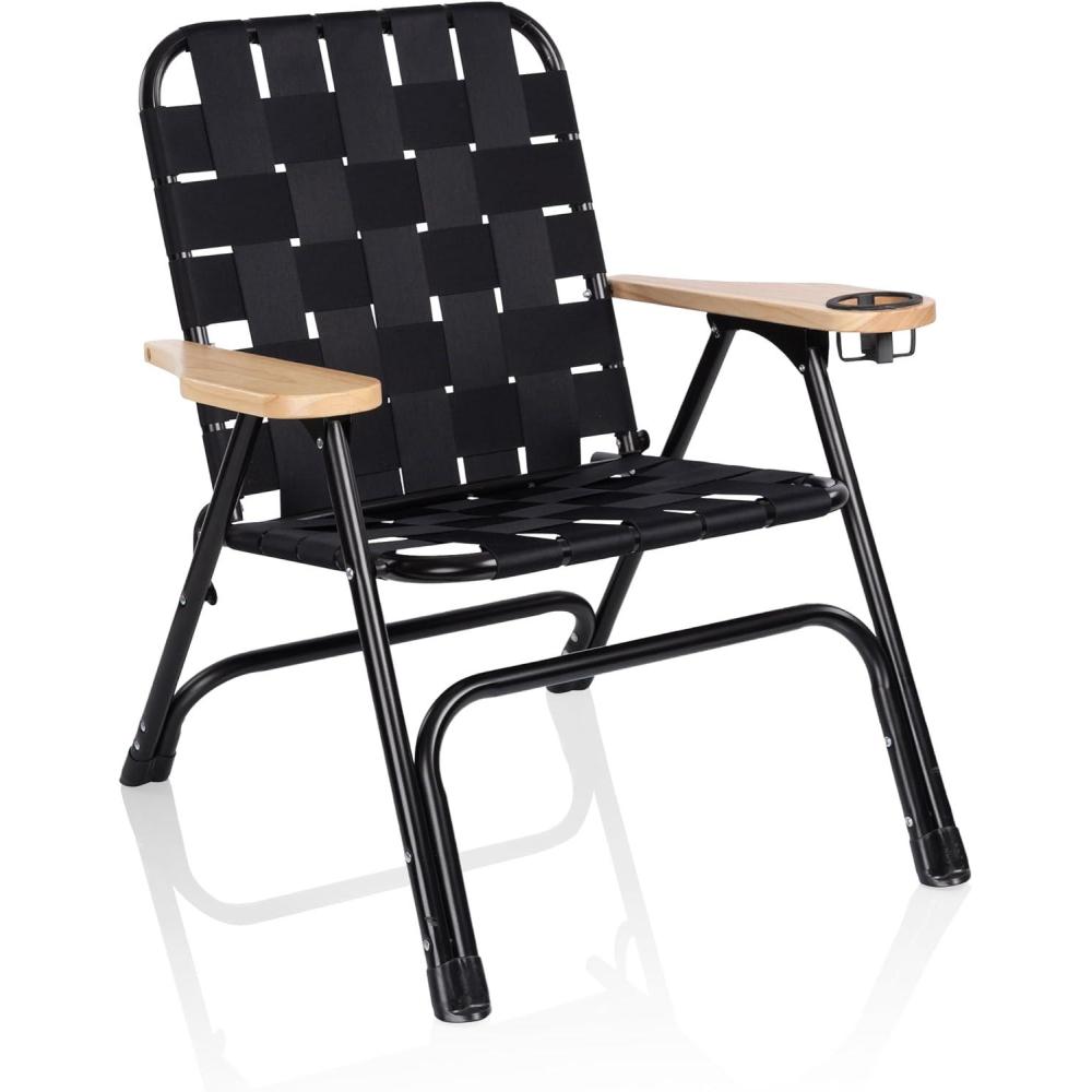 image:imagePICNIC TIME Lux Woven Camp Chair 250 lbs Capacity Outdoor Folding Camping Chair for Adults with Cupholder RustFree Lightweight Aluminum Frame and Sturdy Webbing Design for Comfort Black