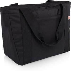 PICNIC TIME Topanga Cooler 2.0 Tote Bag, Versatile Insulated Cooler Bag with 24-Can Capacity, Soft Insulated Tote with Water-Resistant Interior Liner, Long Straps, and Exterior Pocket, (Black)(Black)
