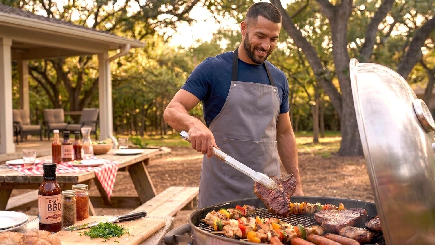 image:imagePICNIC TIME Premium BBQ Apron ProfessionalGrade Kitchen Apron for Men and Women with Waterproof Cotton Fabric 2 Storage Pockets and Adjustable Straps for Comfort Gray