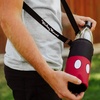 Picnic TIME Disney Shorts Bottle Cooler Tote, Insulated Water Bottle Holder with Adjustable Shoulder Strap for Travel Picnic Theme Parks, Fits 20 to 26 oz Bottles(Disney Mickey Mouse – Black with Red Pattern)